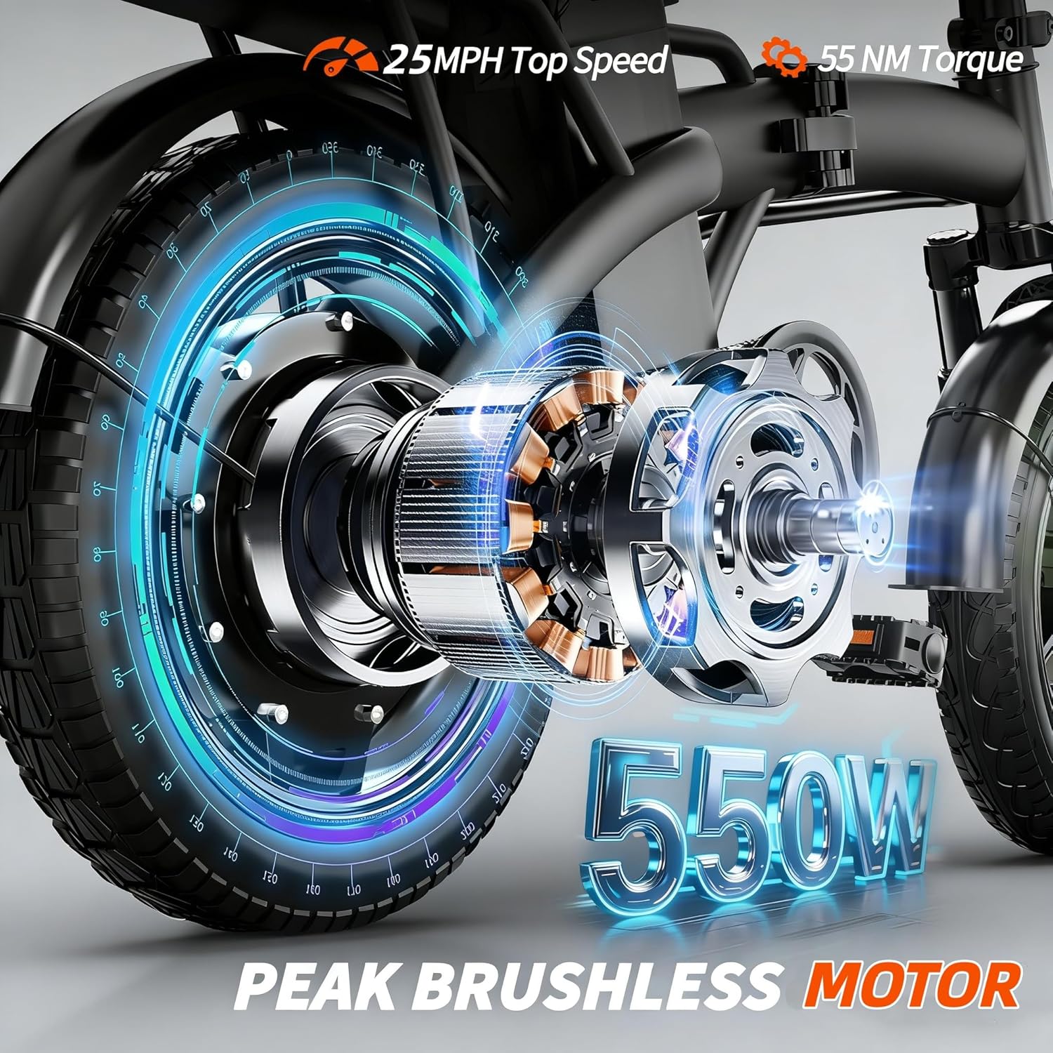 14" Foldable Electric Bike for Adults & Teens, Peak 550W Motor, Up to 25 MPH, Mini Commuter E-Bike with Up to 35 Miles Pedal-Assist Range